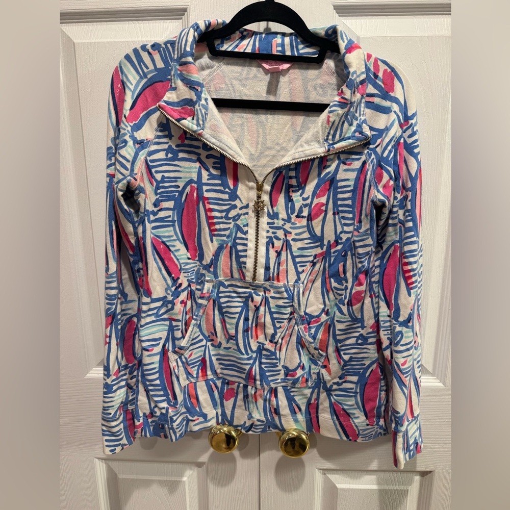 Lilly Pulitzer Sailboat Quarter Zip Pullover- Pink & Blue